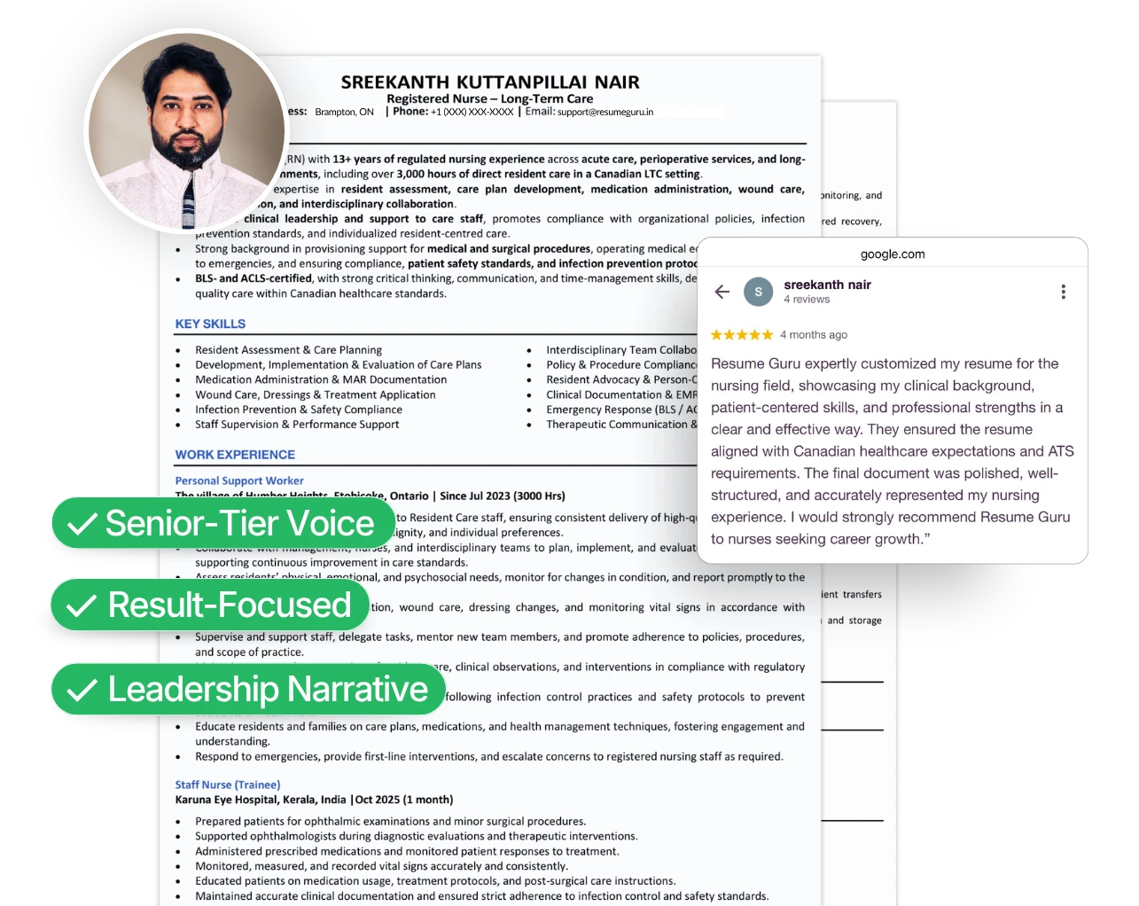 Executive resume mockup with senior-tier voice, result-focused and leadership narrative tags