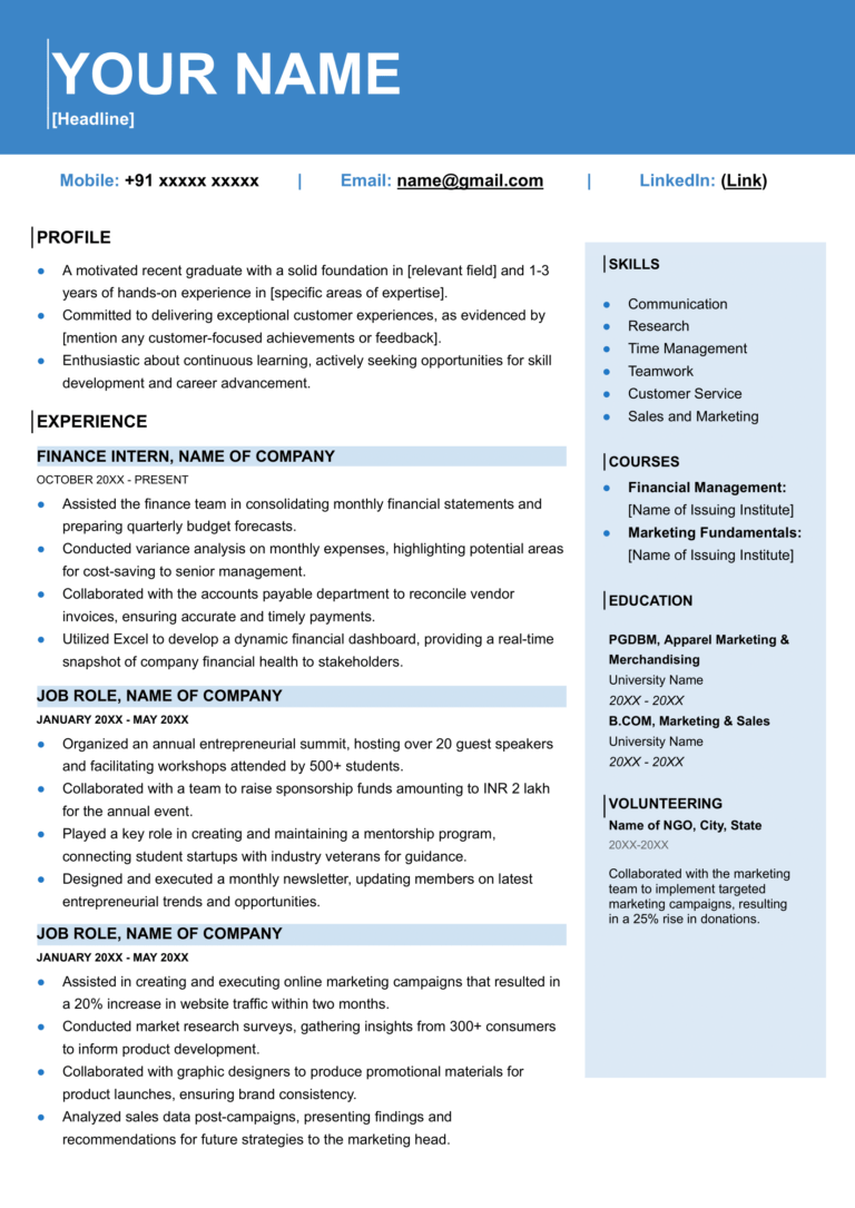 Resume Templates ResumeGuru India
