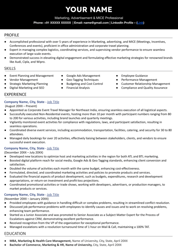 fresher resume format