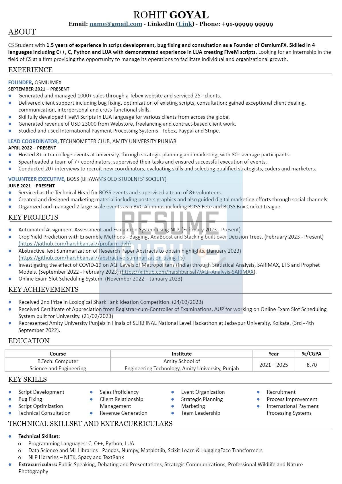 Fresher Computer Science Student Resume Sample_1