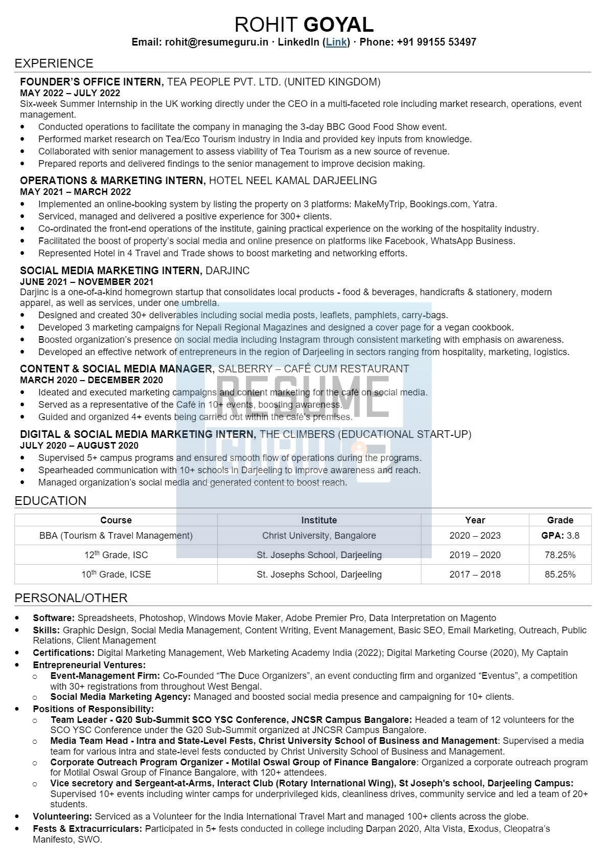 Fresher Operations, Marketing and Social Media Marketing Resume Template_1