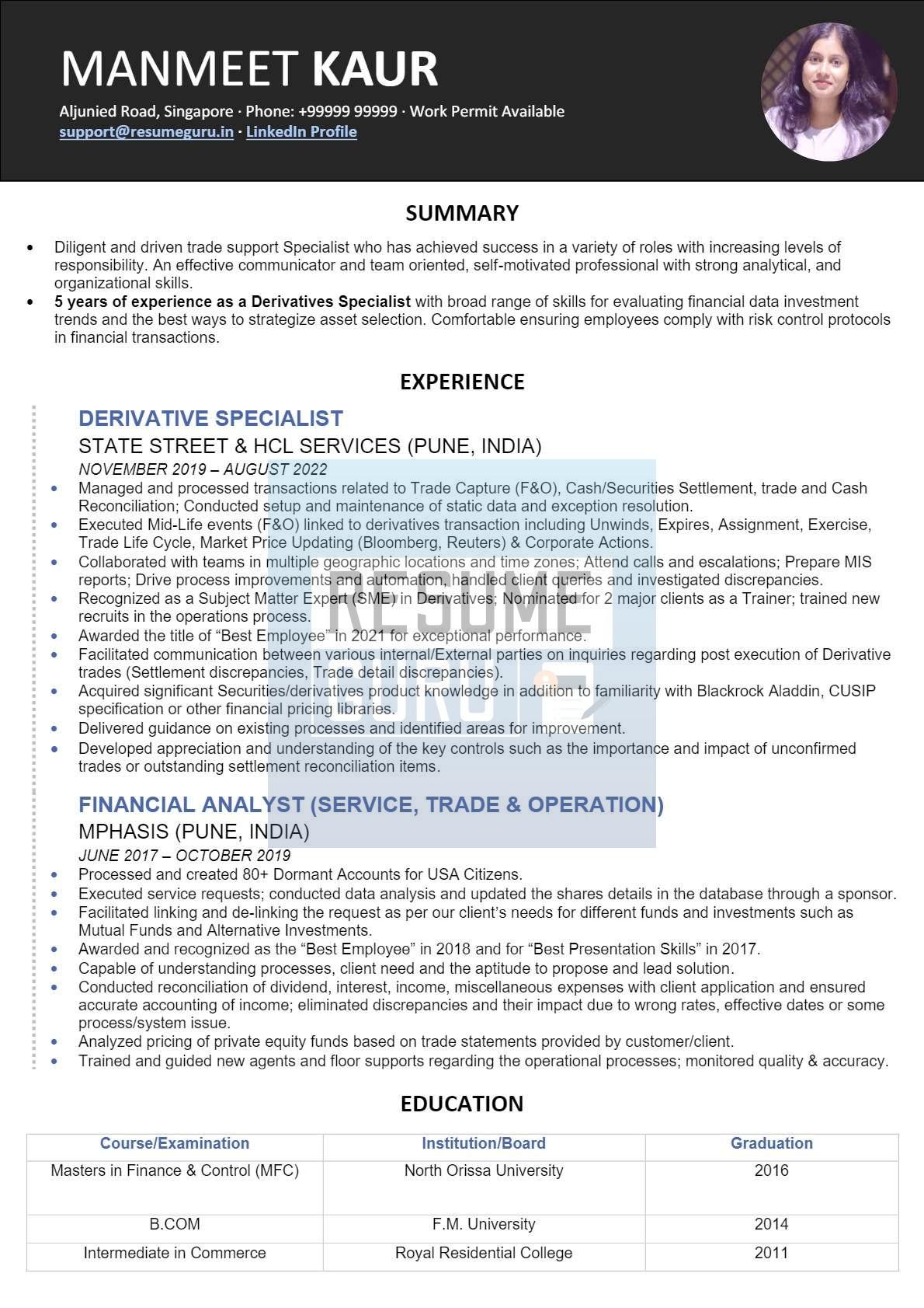 MId-Level Finance and Derivatives International Resume Sample_1