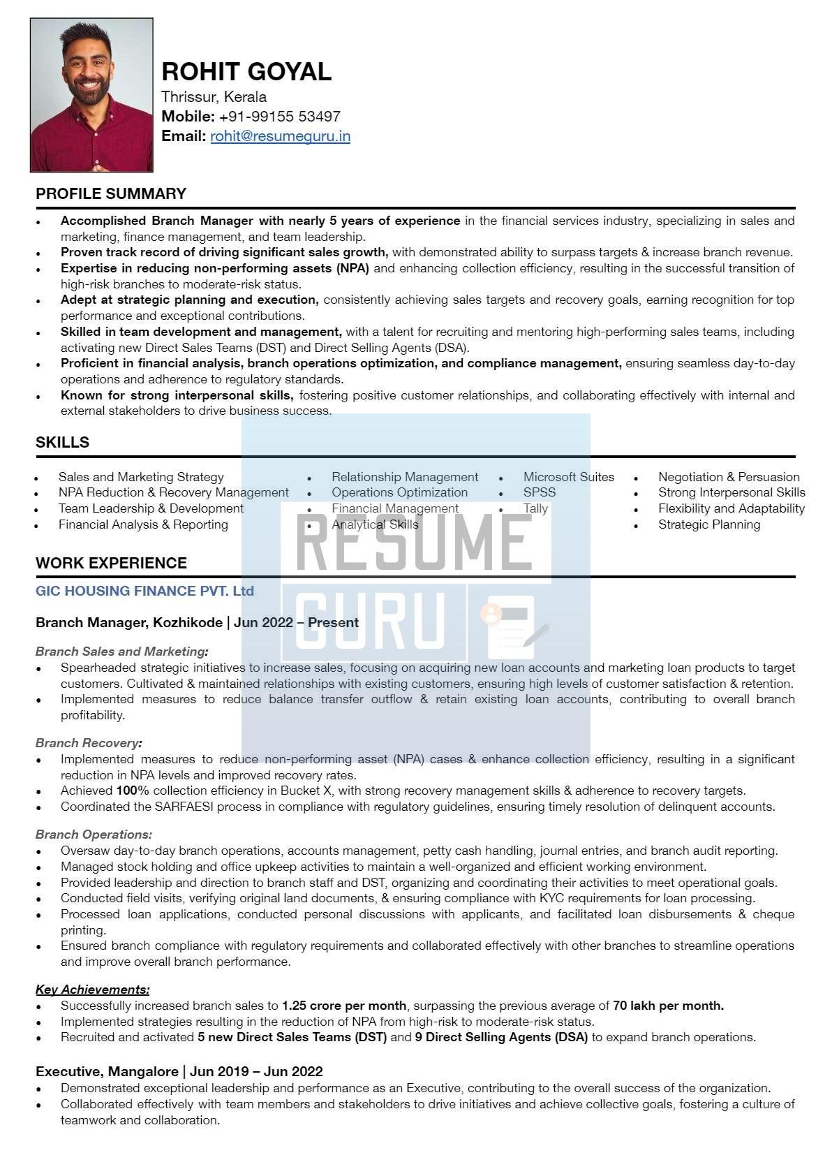 Mid-Level Banking, Branch Manager Resume Sample_1