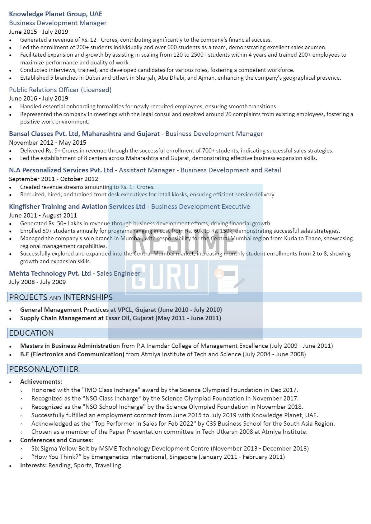 Senior-Level Business Development International Resume Sample_2