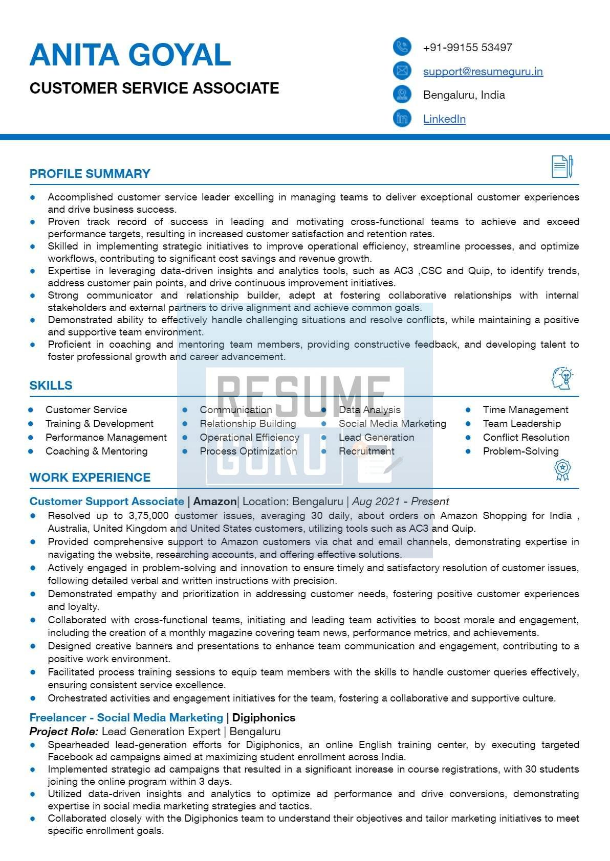 Senior Level Customer Service Specialist Resume Sample_1