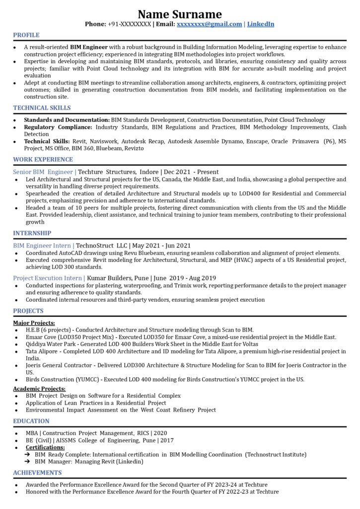 BIM Engineer Resume Sample 2025: Expert Tips & Winning Templates