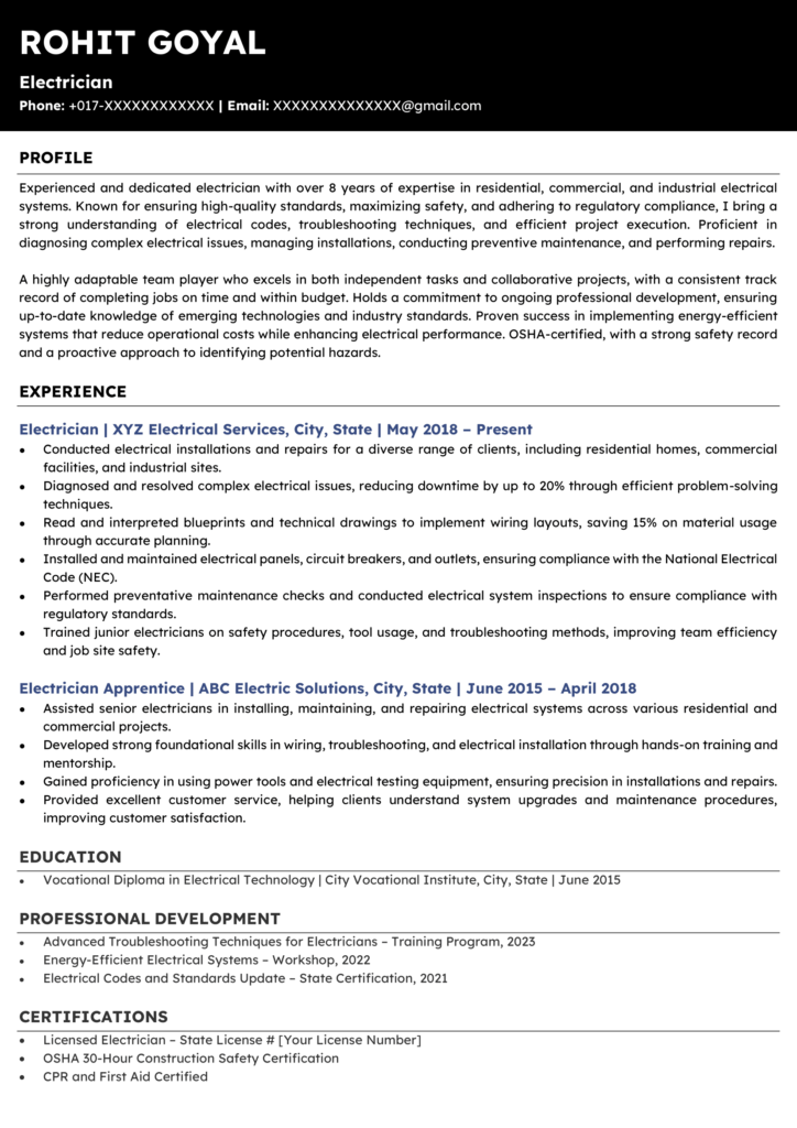 Electrician Resume Samples and Examples