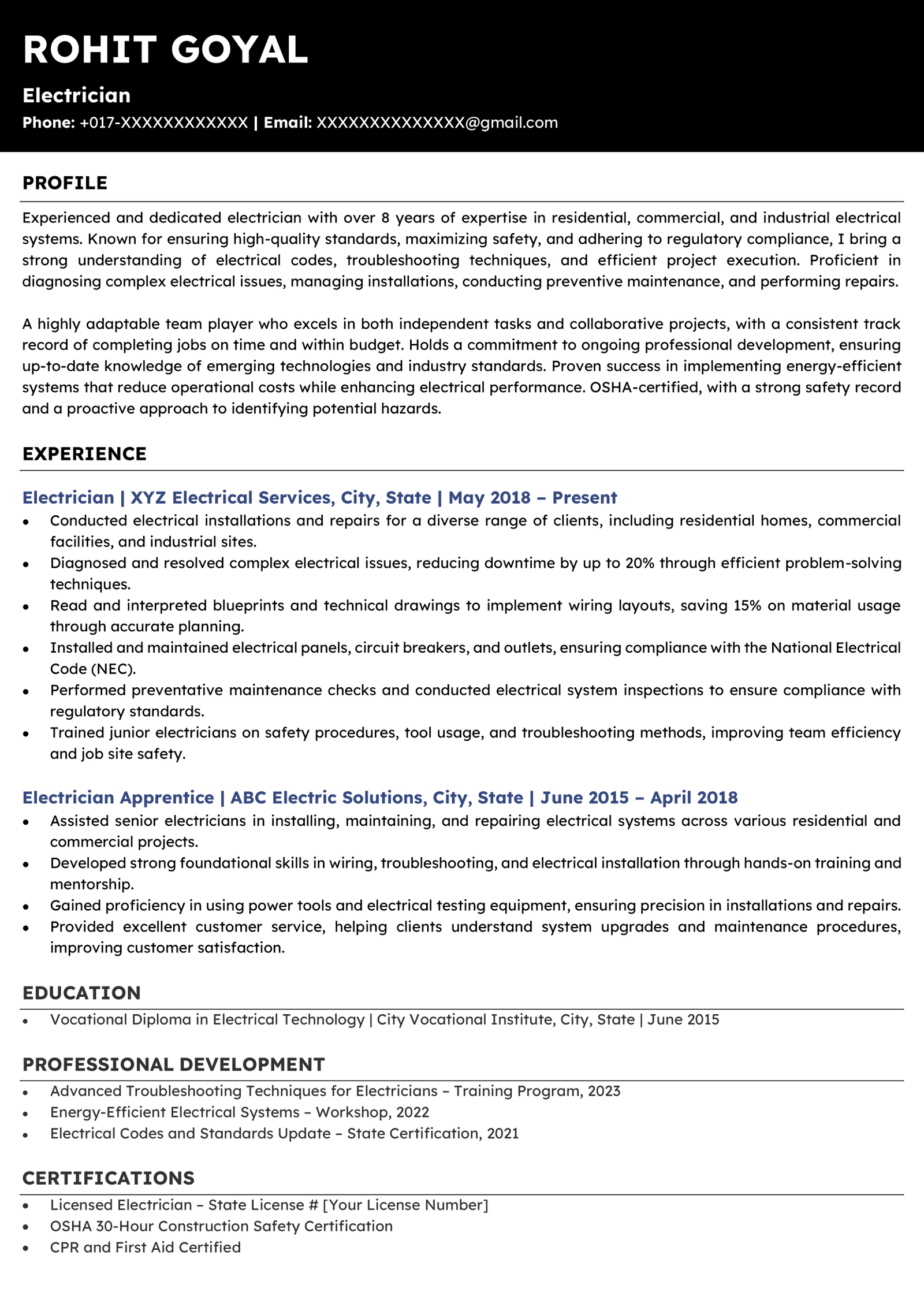 Electrician Resume Samples and Examples