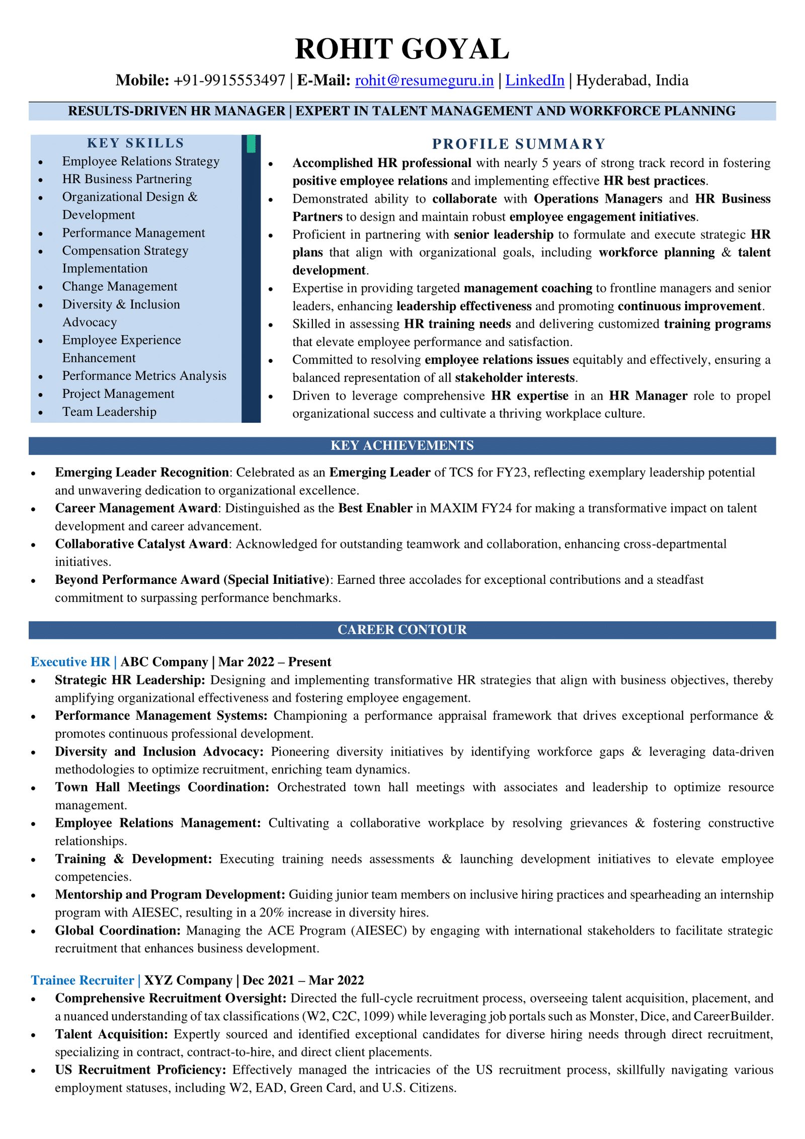 HR Fresher Resume