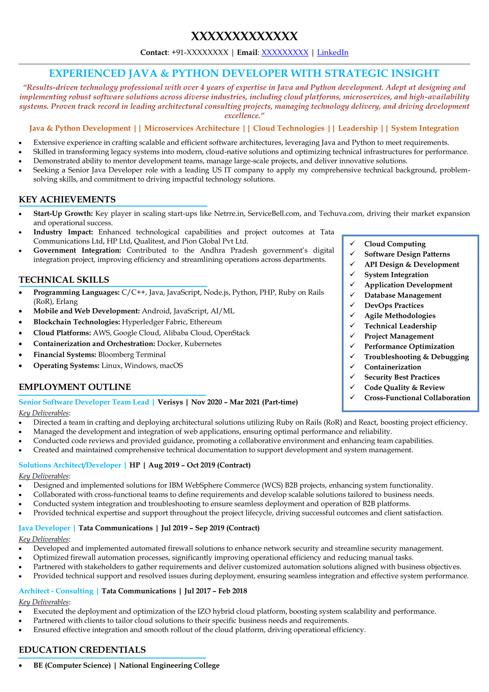 Resume for Java Developer Fresher