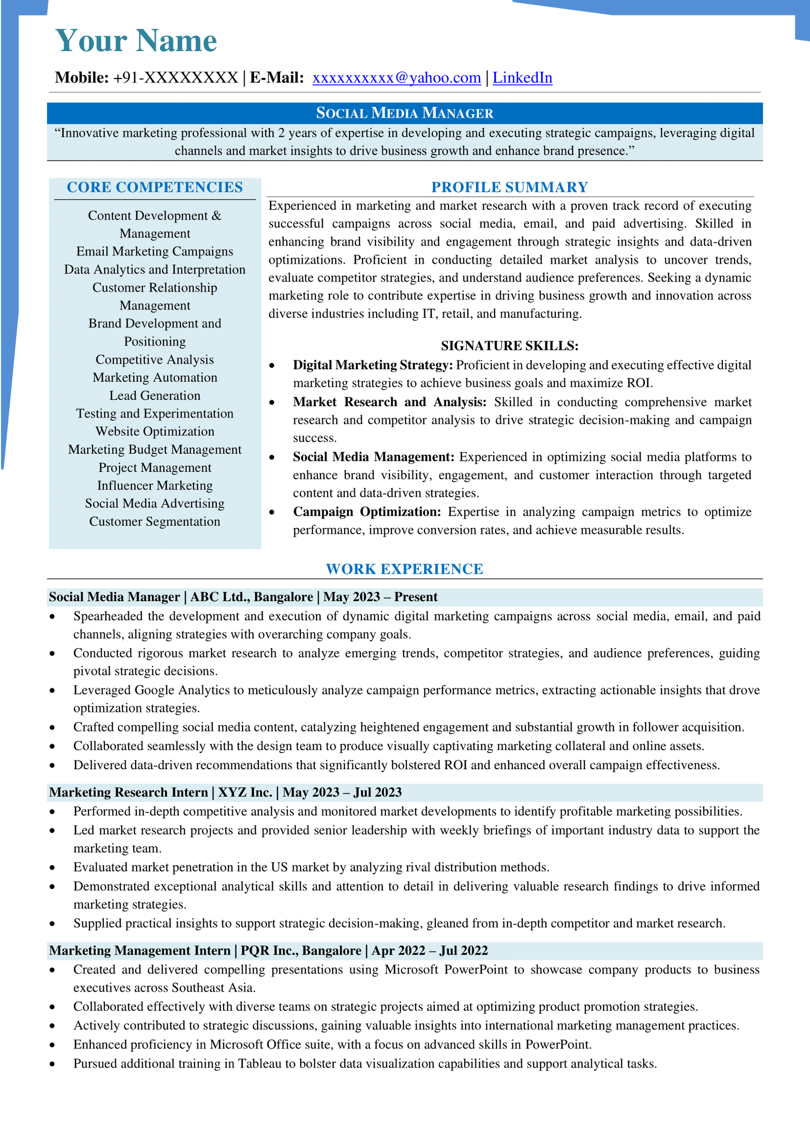 Social Media Manager Resume