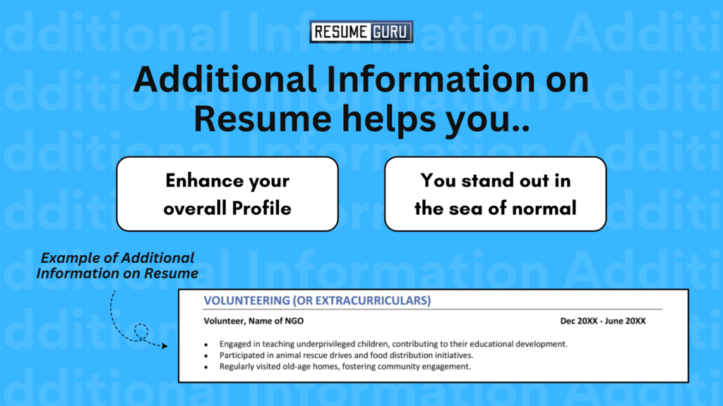 
Additional Information on Resume helps you..
Enhance your overall Profile
You stand out in the sea of normal