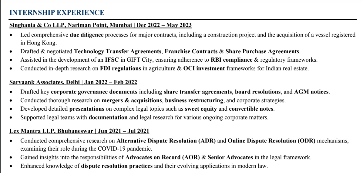 how to add internship in resume