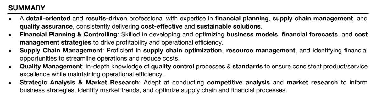summary in resume for freshers