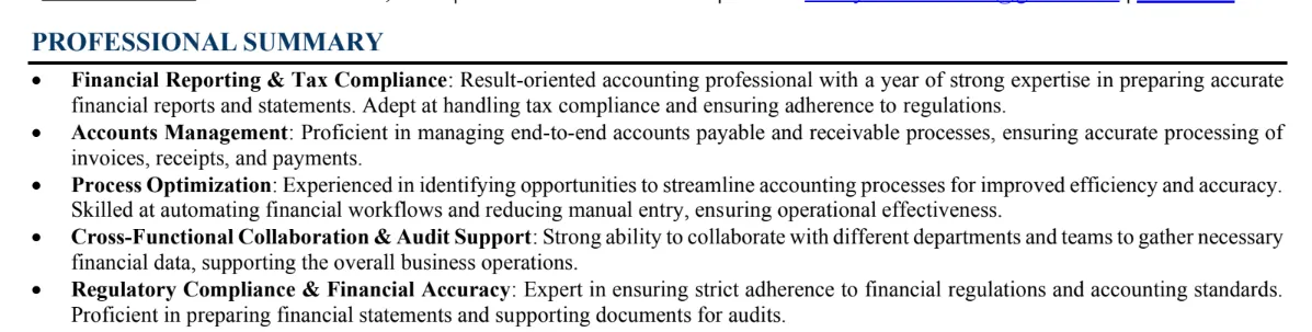 summary in resume for freshers