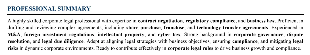 summary in resume for freshers