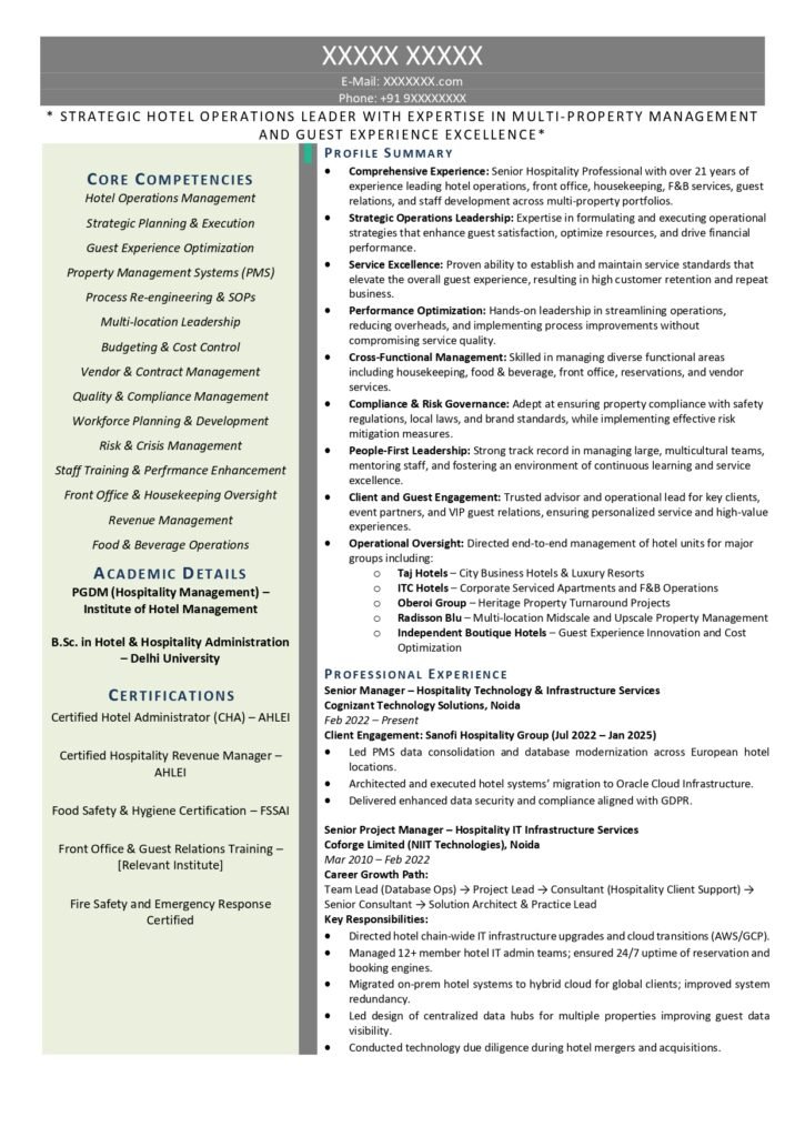 hotel management resume sample
