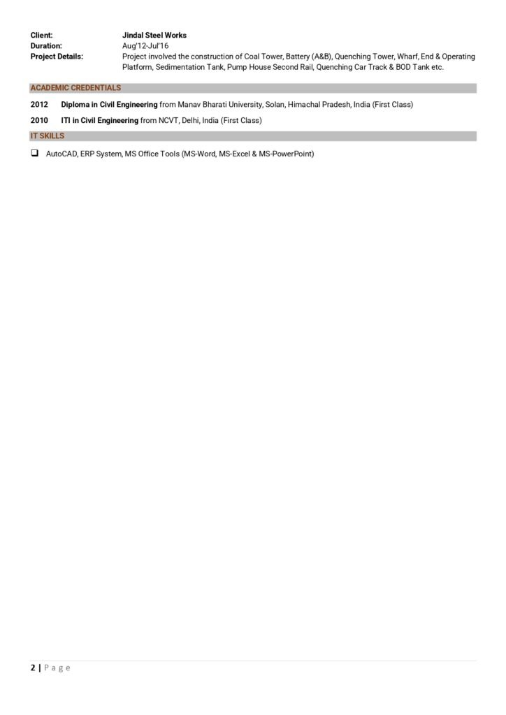 civil engineer resume sample