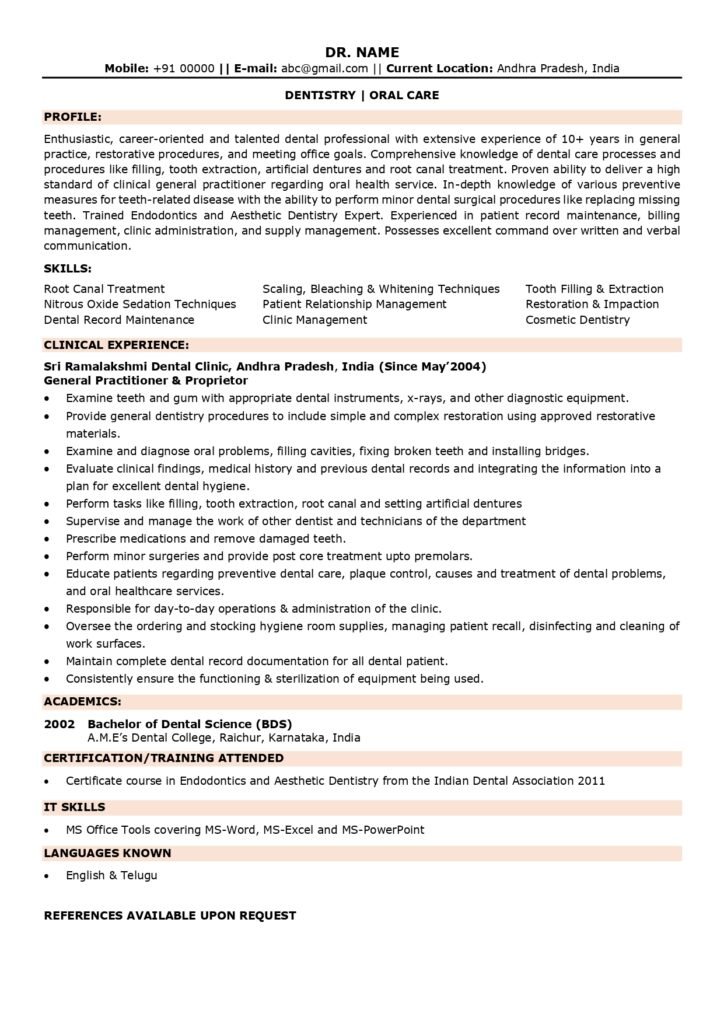 dentist resume sample
