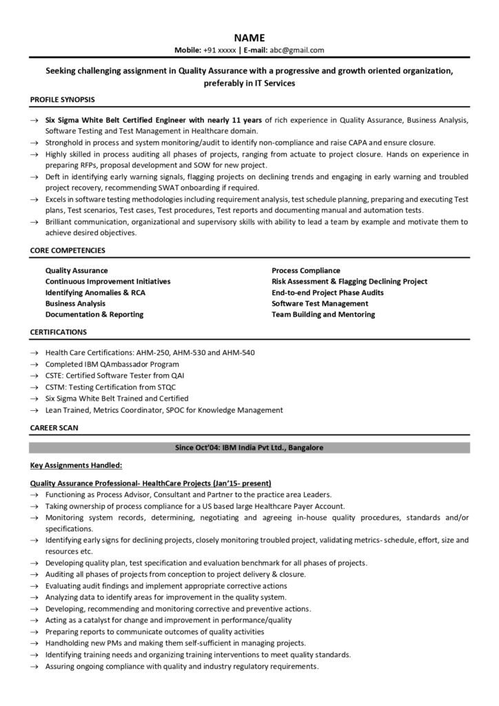 quality assurance analyst resume sample