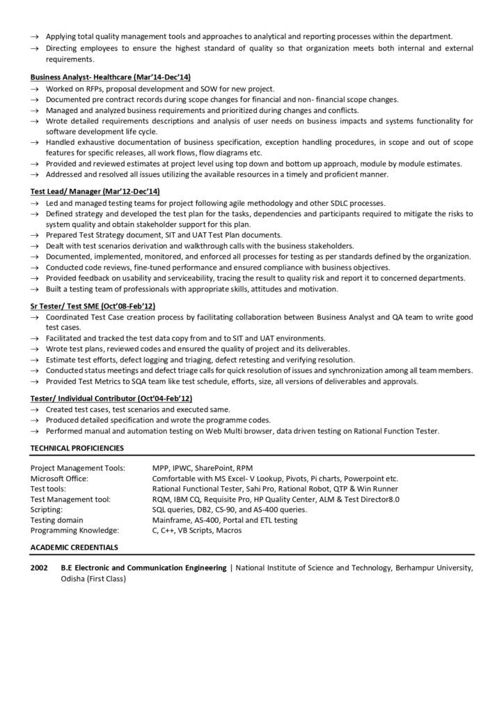 quality assurance analyst resume sample