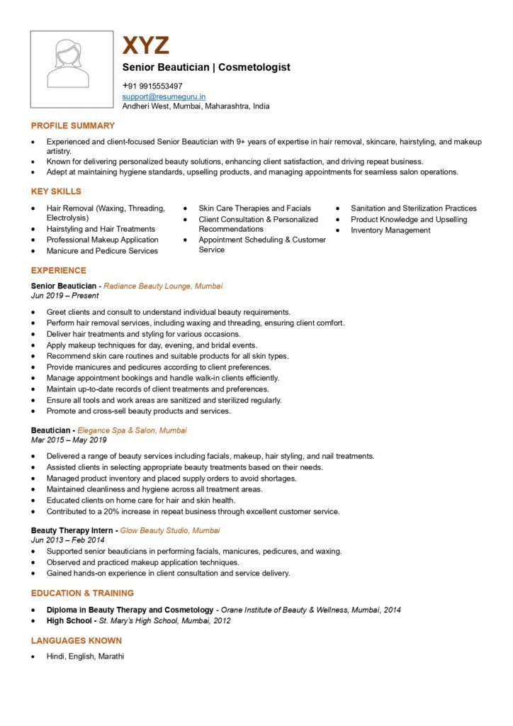 beautician resume sample