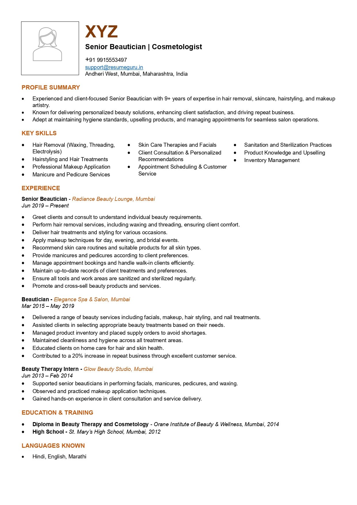 beautician resume sample
