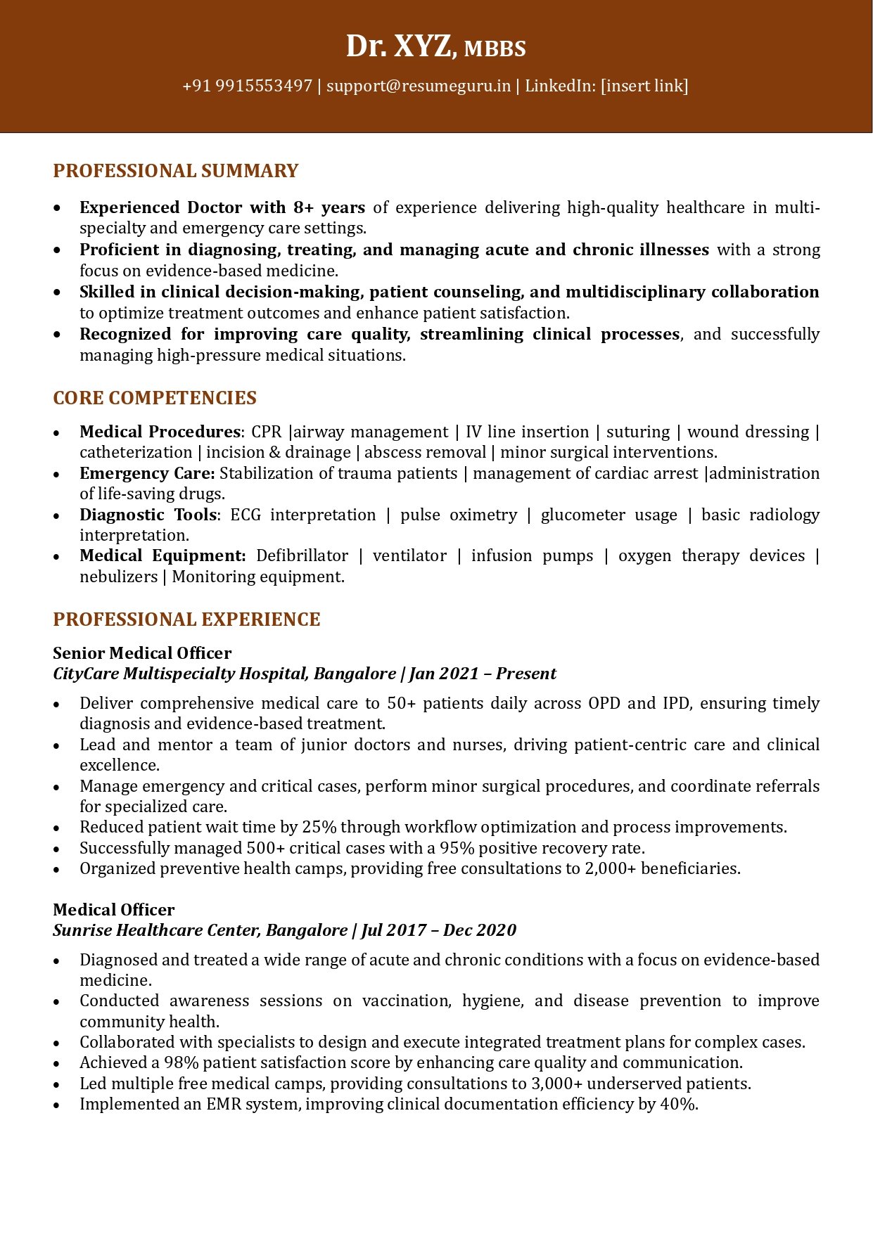 Resume Samples ResumeGuru India