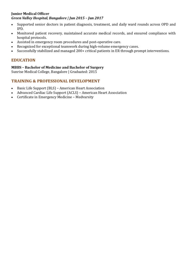 doctor resume sample