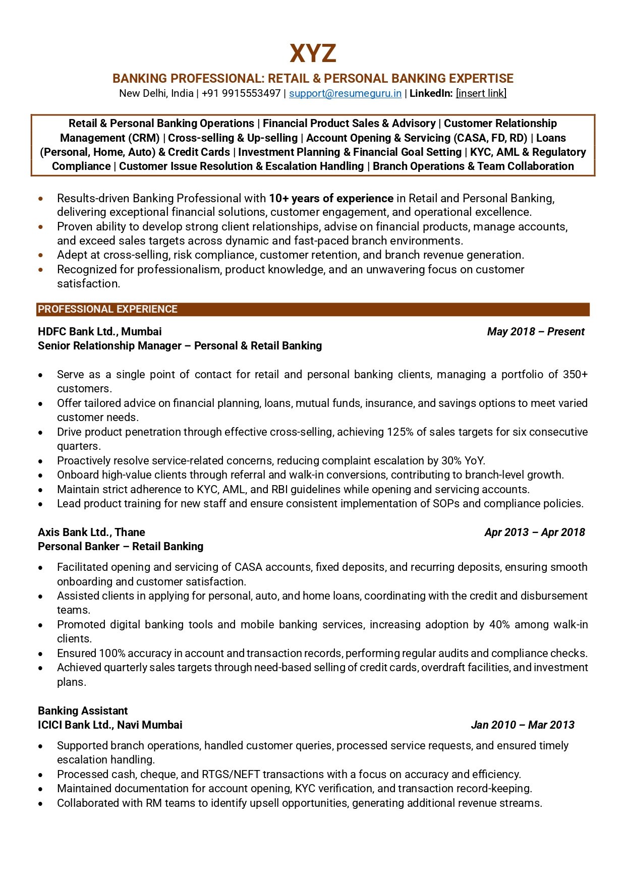 sample resume for bank jobs with experience