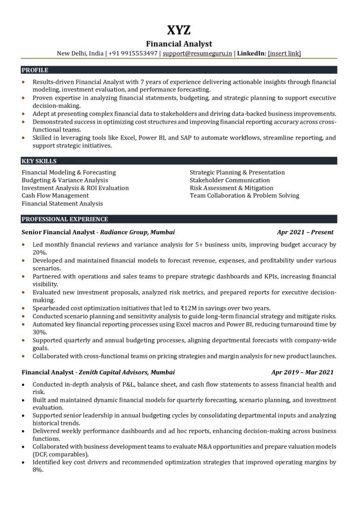 financial analyst resume sample