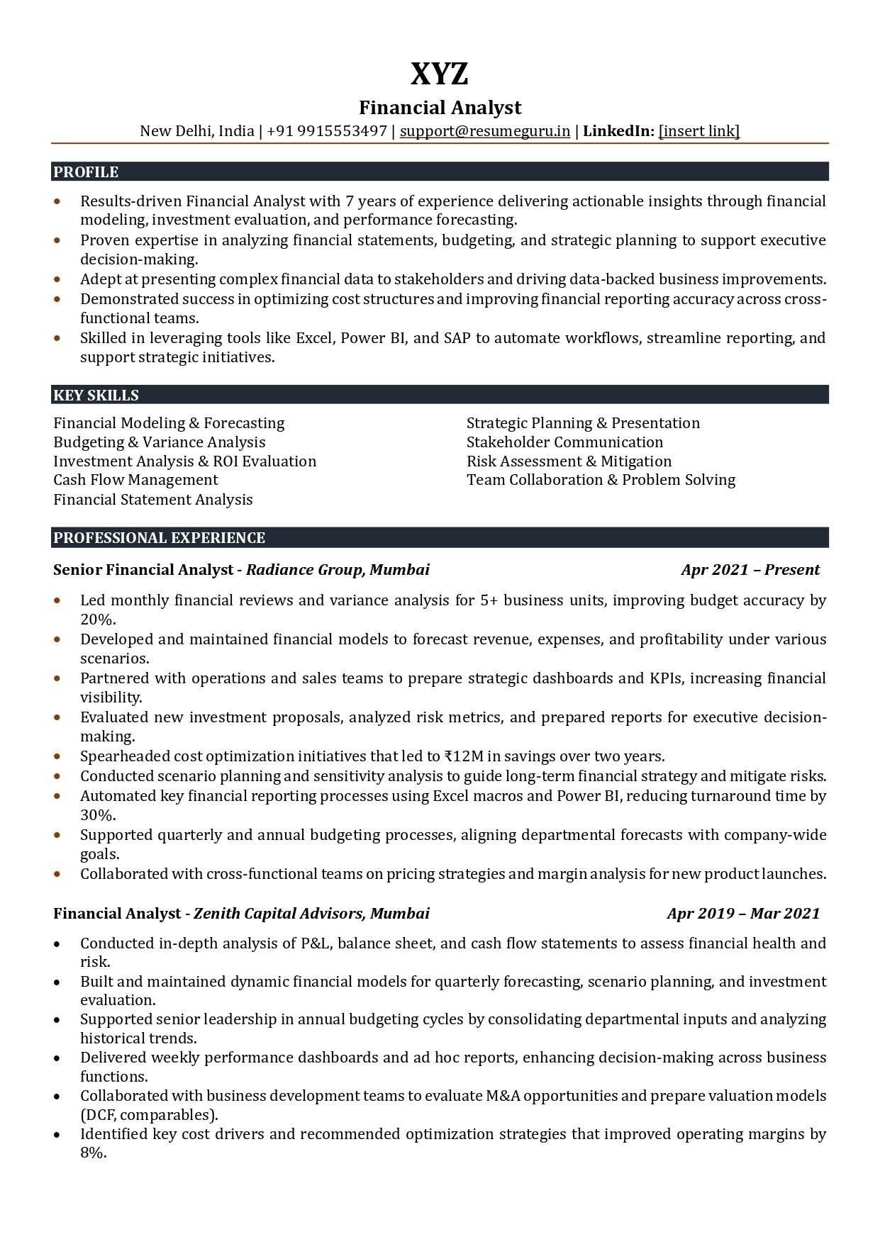 financial analyst resume sample