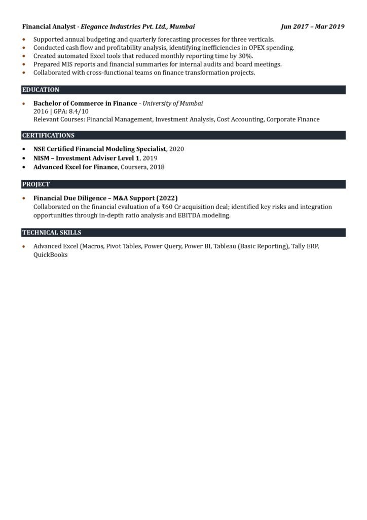 financial analyst resume sample