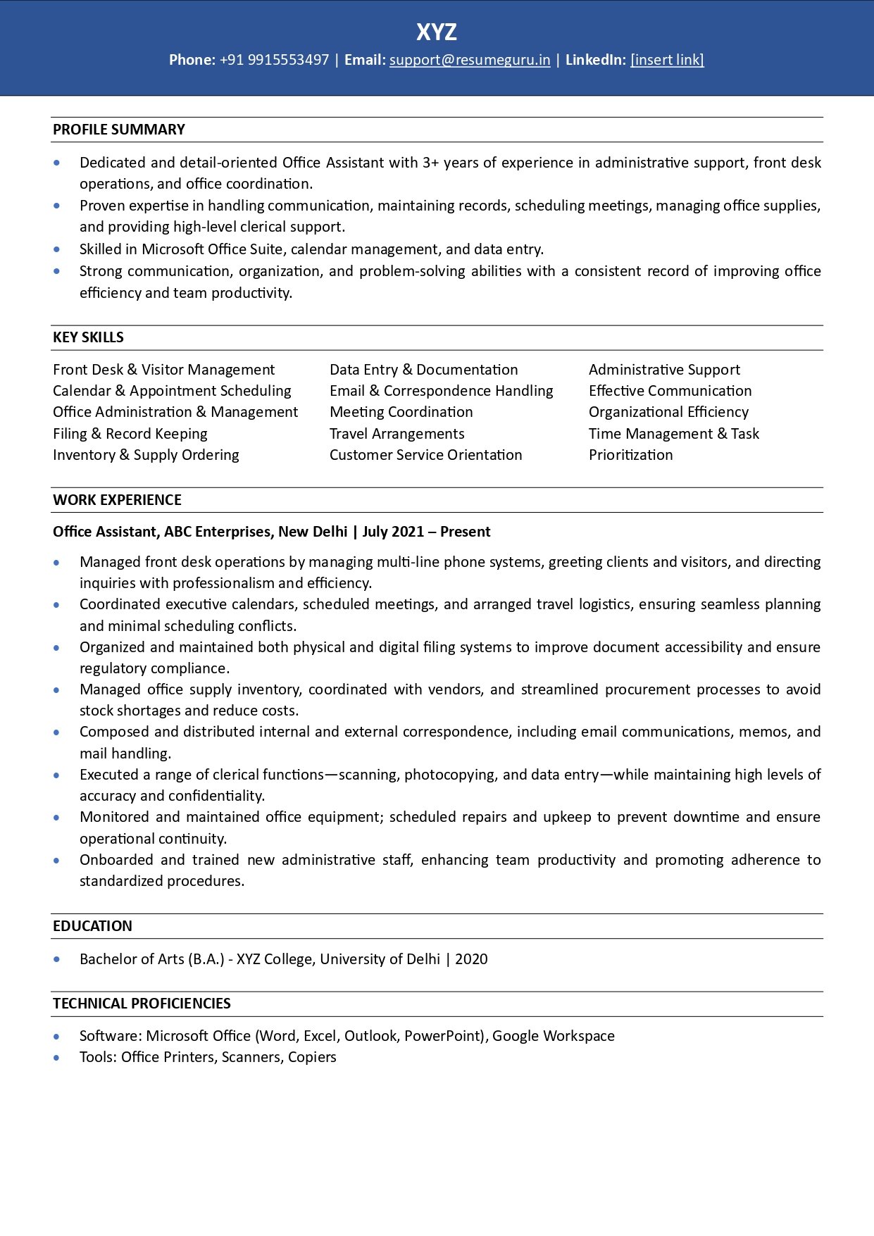 office assistant resume sample