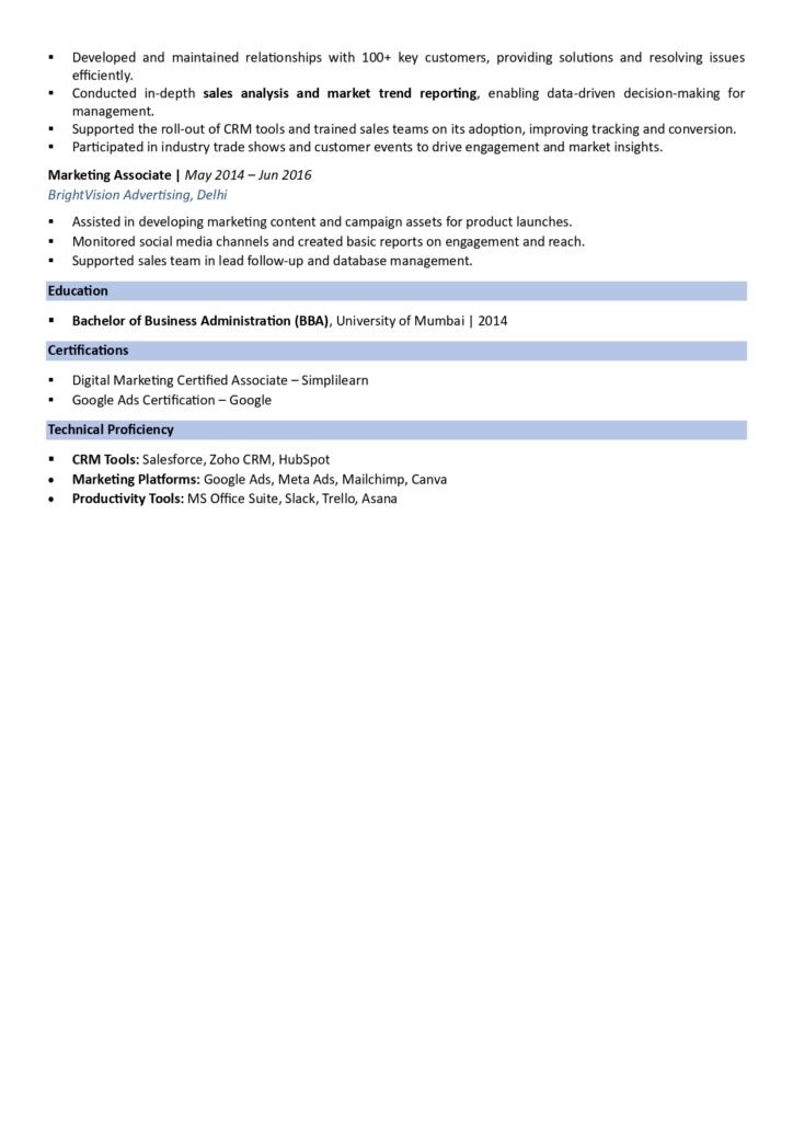 sales and marketing resume sample