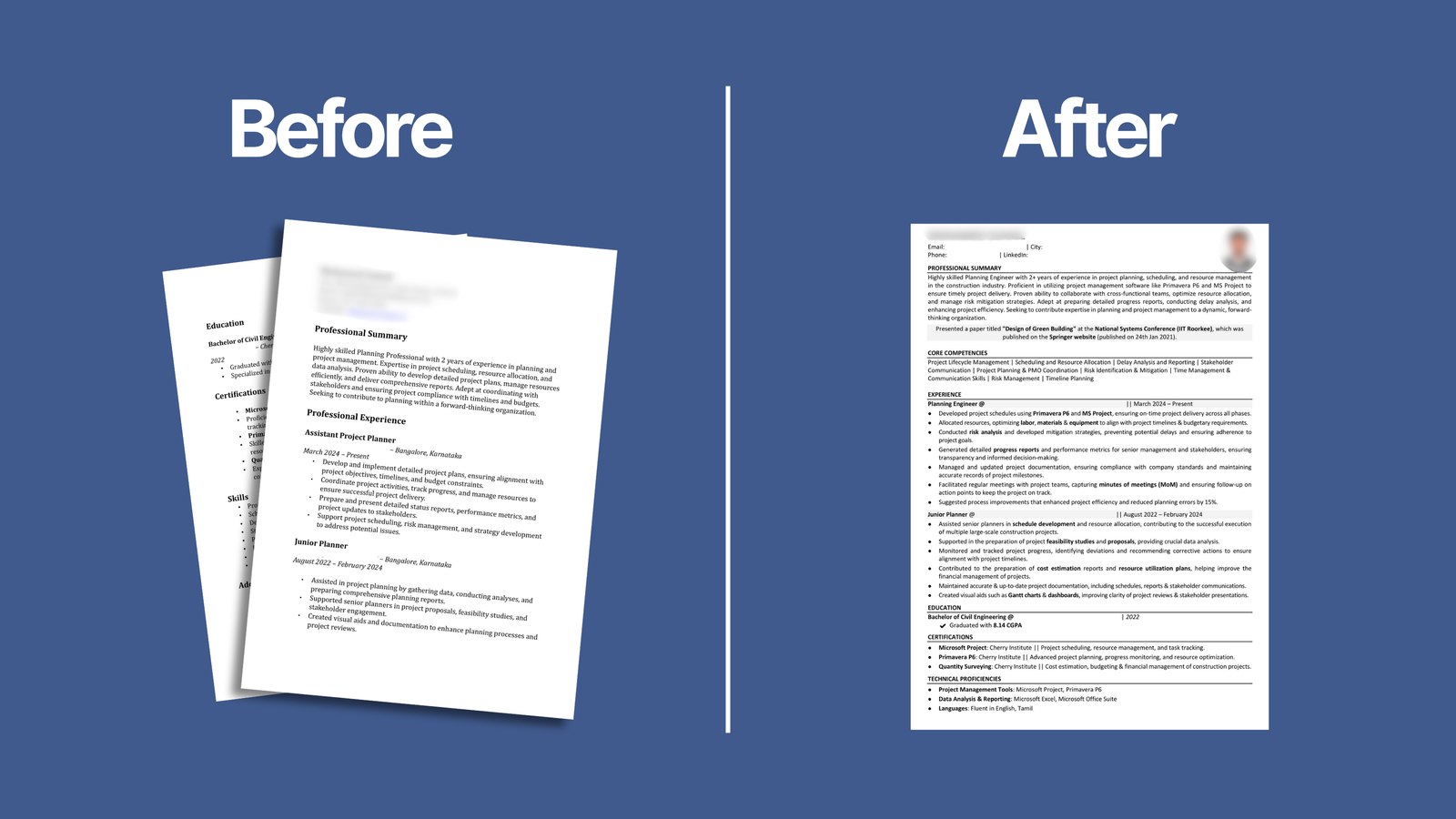 before vs after of our resume writing services