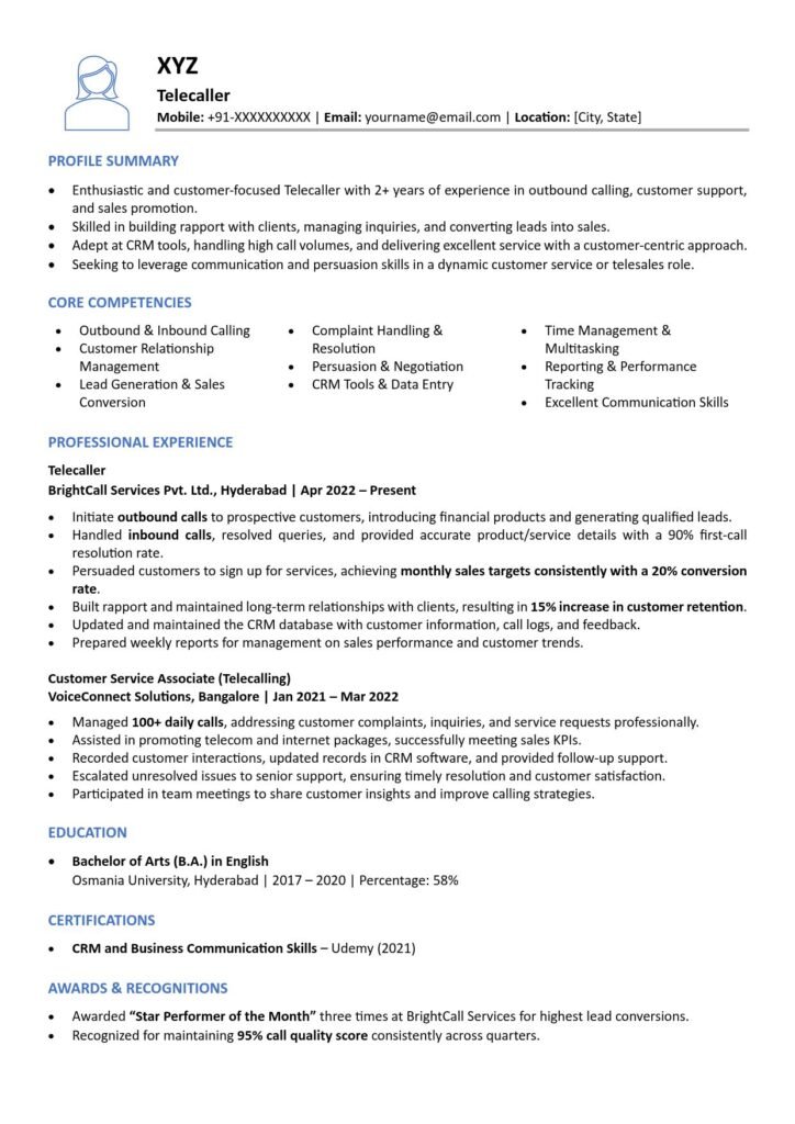 Female Telecaller Resume