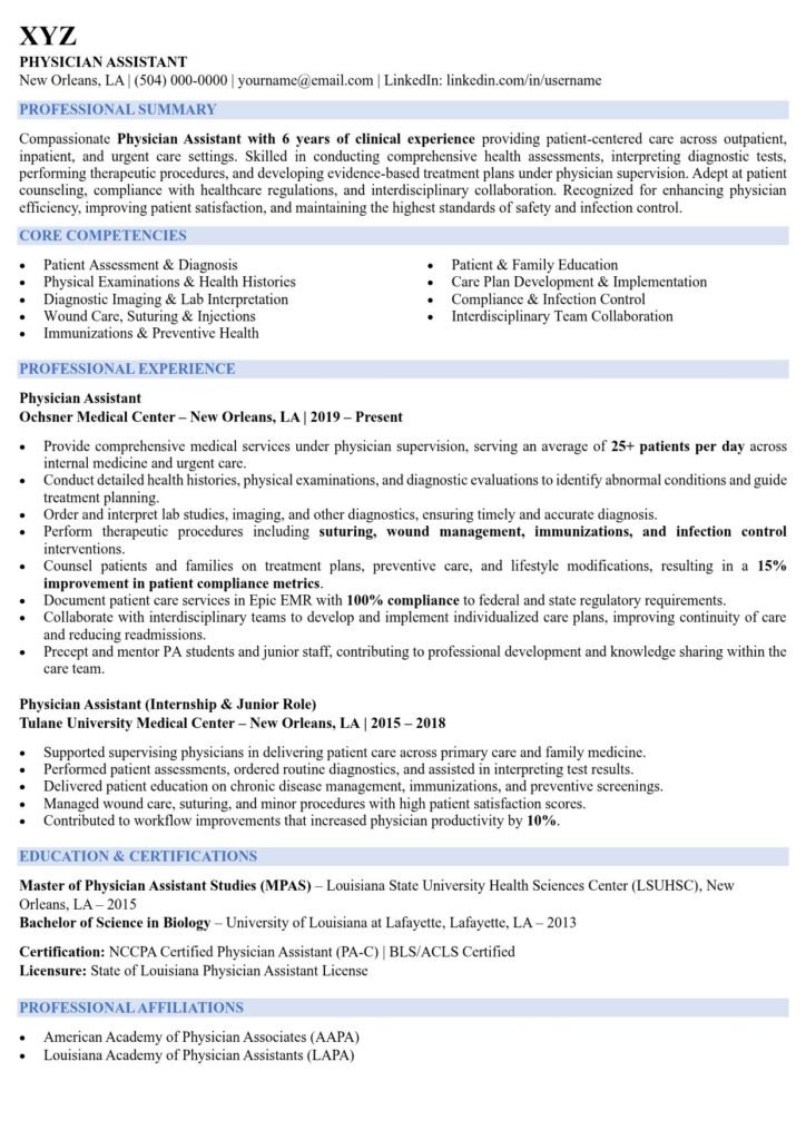 Physician Assistant resume