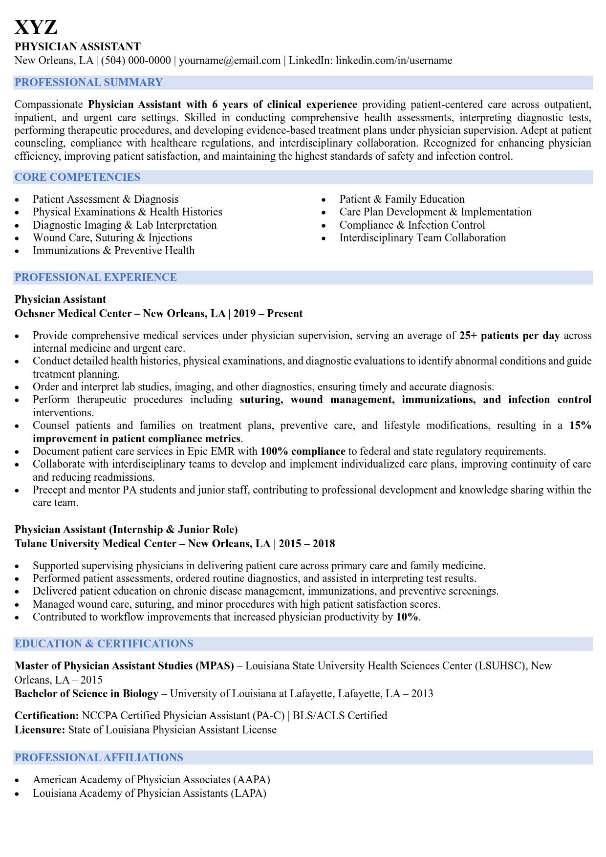 Physician Assistant resume