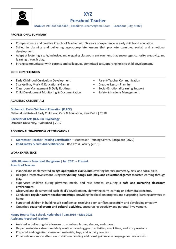 Preschool Teacher Resume