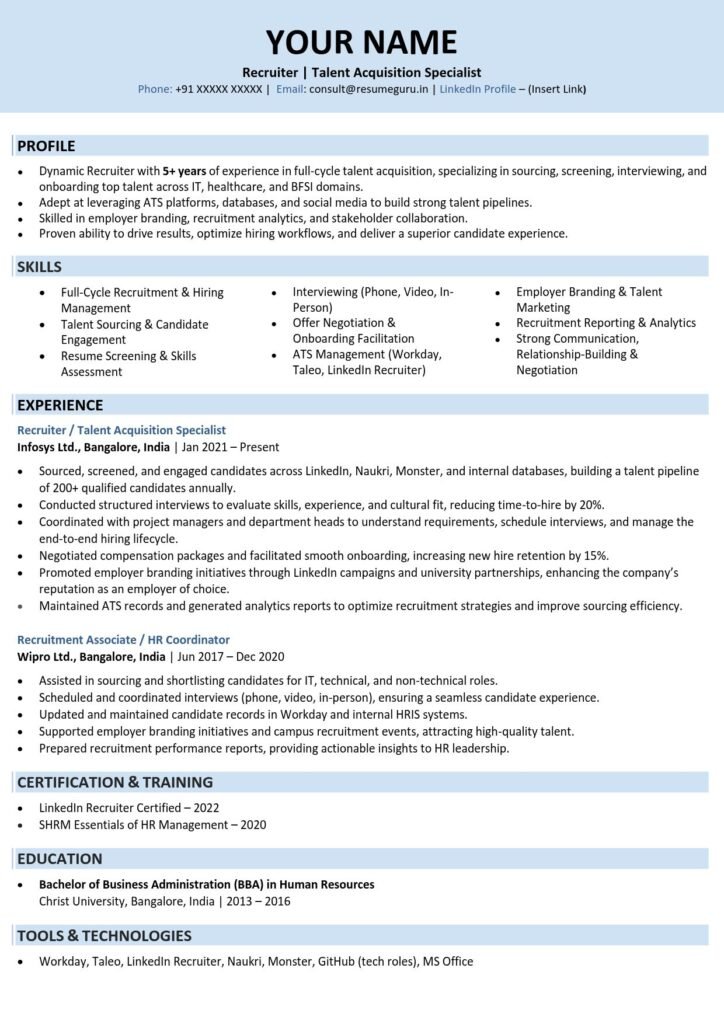Recruiter Resume Sample