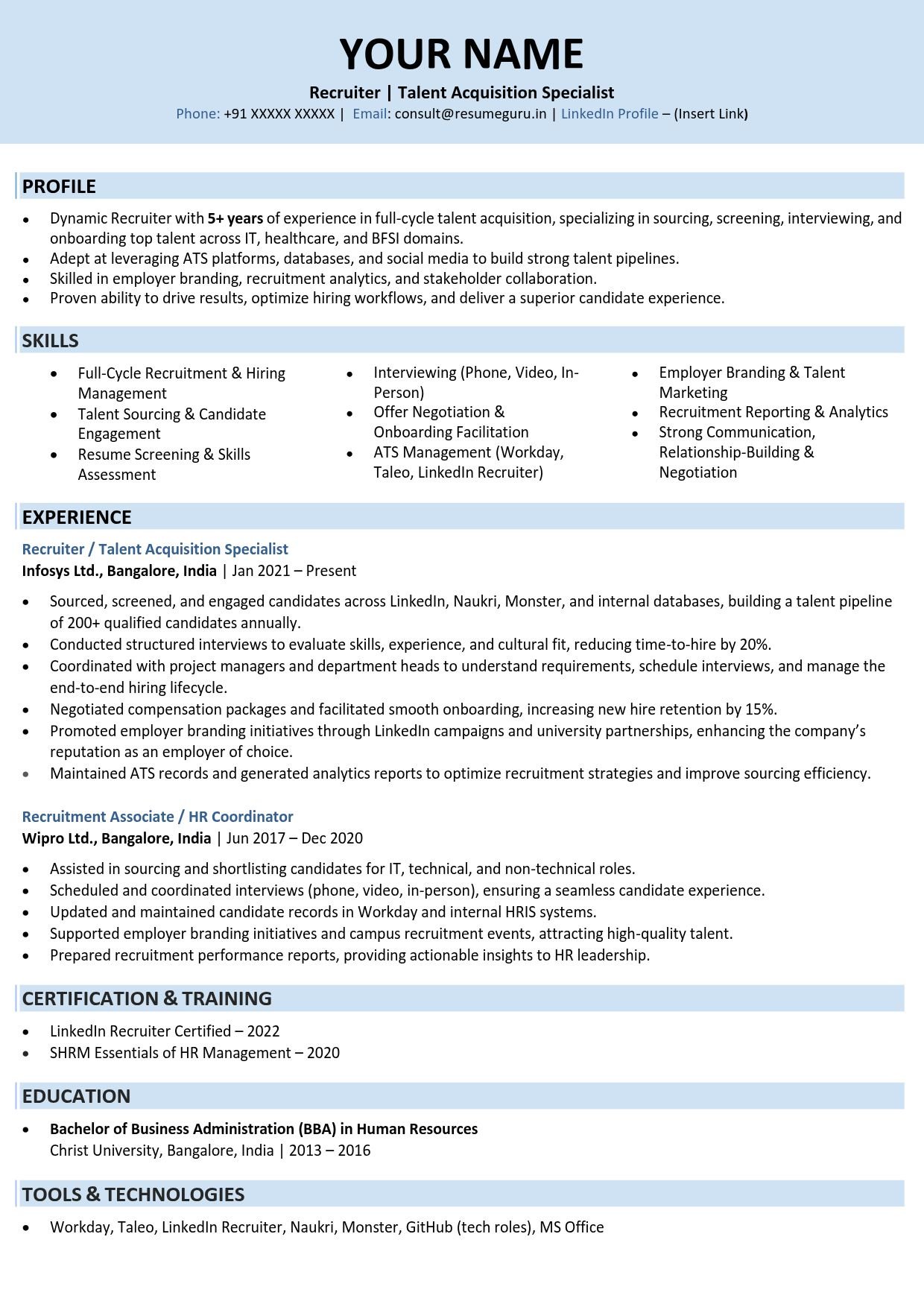 Recruiter Resume Sample