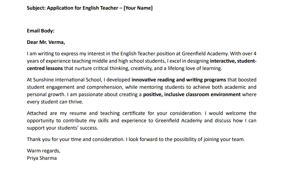 Teacher Job Application with Resume