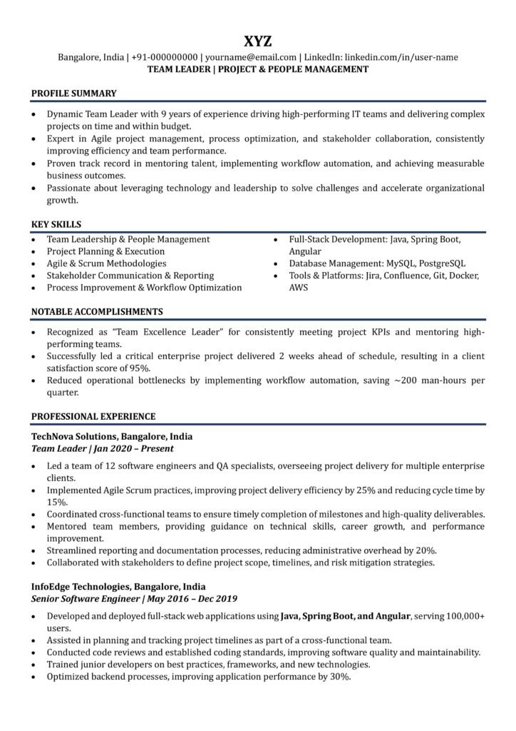 Team Leader Resume