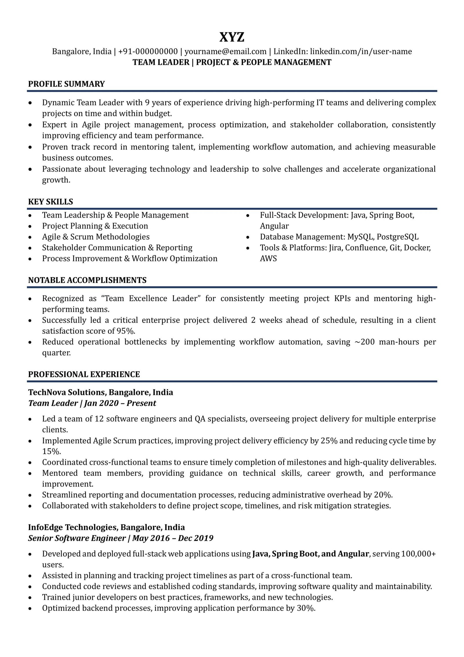 Team Leader Resume